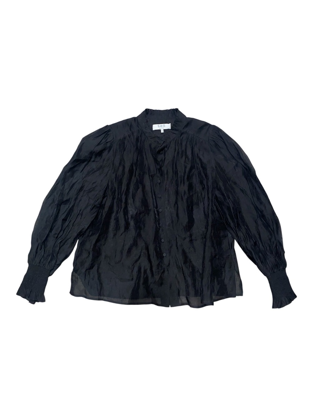 Sea New York Black Long-Sleeve Button-Down Sheer Textured Shirt